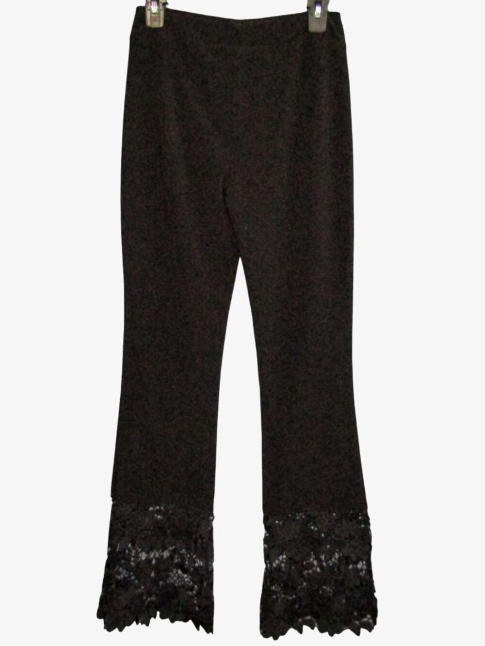 Joseph Ribkoff Black Knit Pants Floral Lace Hem Womens Size 4 Stretch Retro
